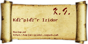 Káplár Izidor névjegykártya